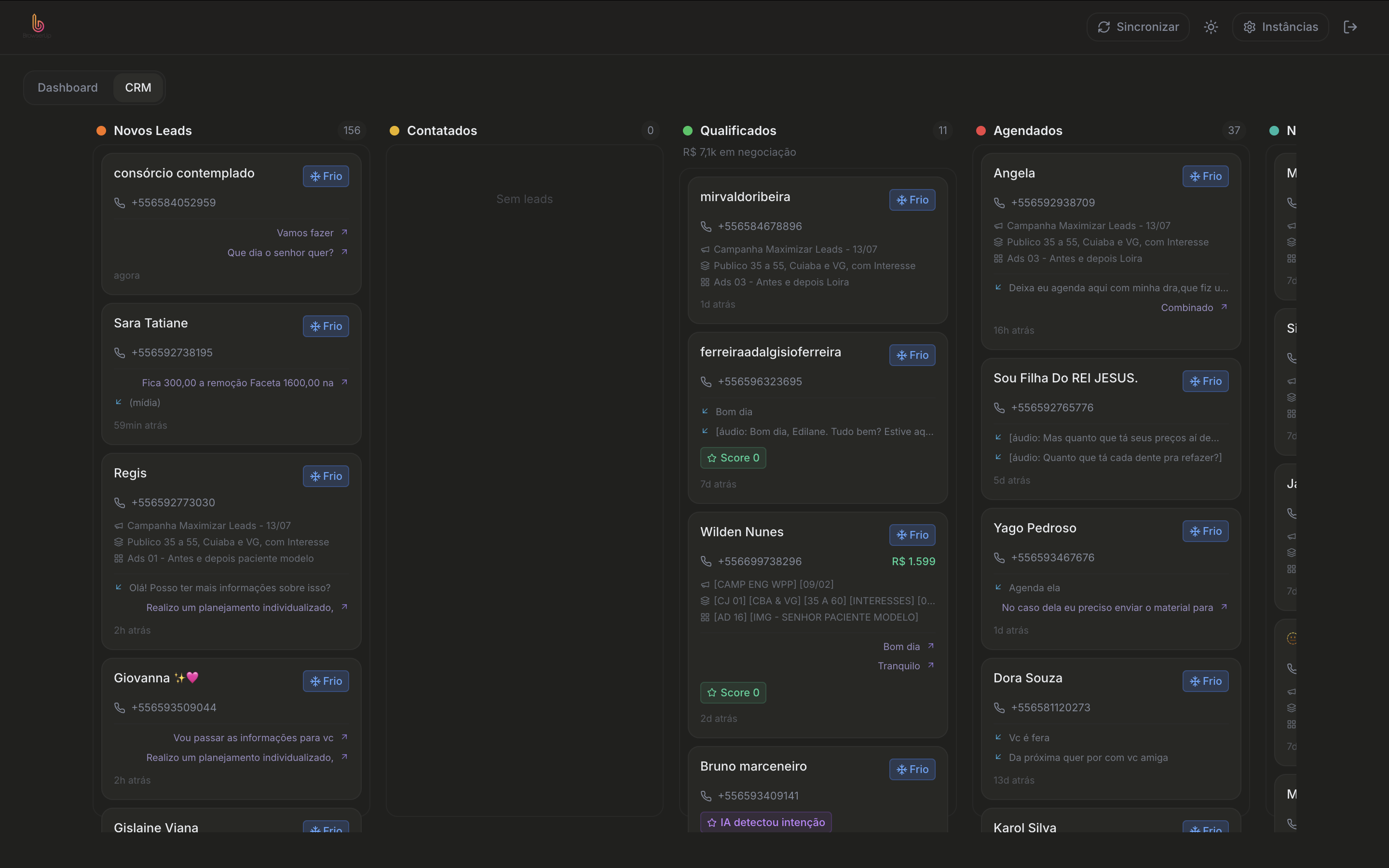 Dashboard ao vivo